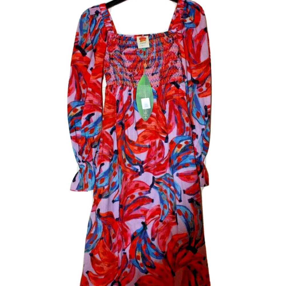 Farm Rio Coloured Bananas Smocked Maxi Dress Size Small NWT - Picture 2 of 3